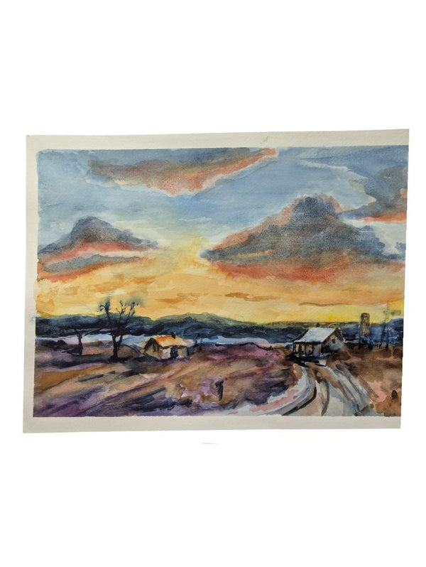 Watercolour Painting of a Sunset over a Shack 9" x 12" (P)