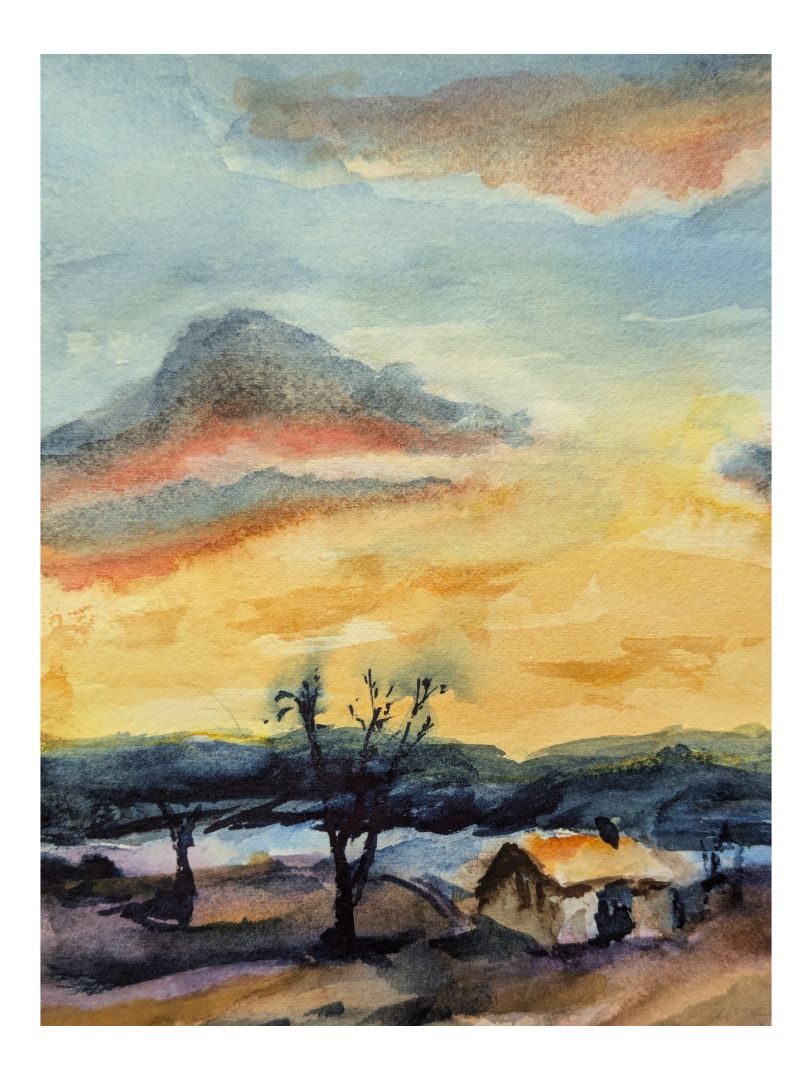 Watercolour Painting of a Sunset over a Shack 9