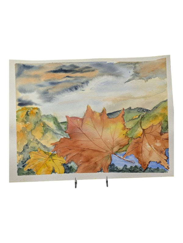 Watercolour Painting of Autumn Leaves on the Wind 9" x 12" (P)