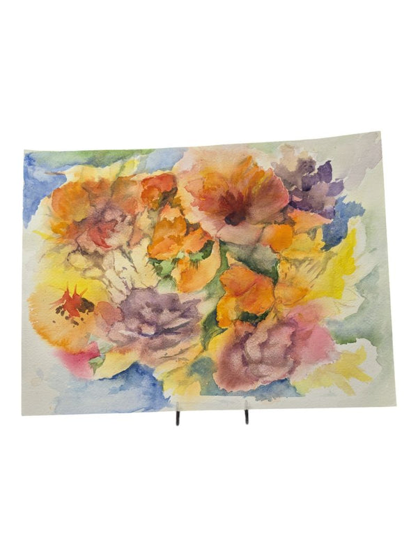 Watercolour Painting of Orange Flower Bouquet 9" x 12" (P)
