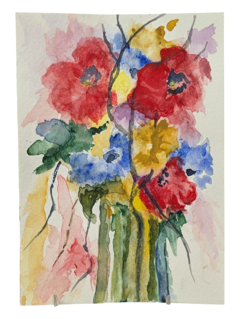Watercolour Painting of Poppy Vase 4