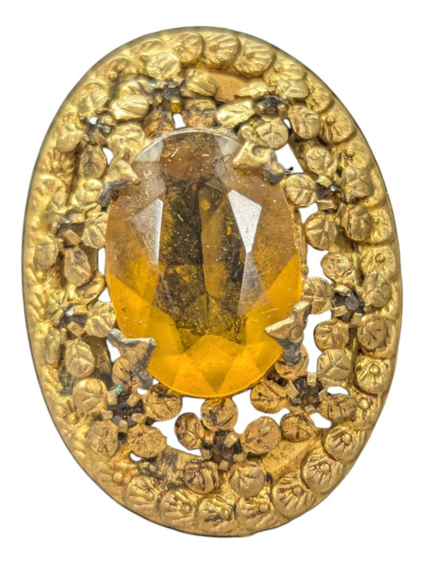 Amber-tone Brooch and Leather Bag