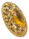 Amber-tone Brooch and Leather Bag