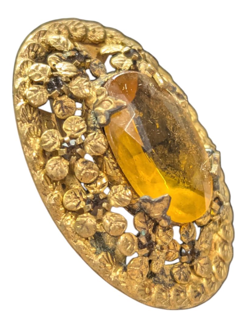 Amber-tone Brooch and Leather Bag
