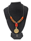 Orange, Yellow, and Black Necklace with Gold Tone Pendent