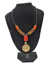 Orange, Yellow, and Black Necklace with Gold Tone Pendent
