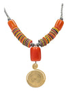Orange, Yellow, and Black Necklace with Gold Tone Pendent