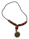 Orange, Yellow, and Black Necklace with Gold Tone Pendent