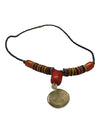 Orange, Yellow, and Black Necklace with Gold Tone Pendent