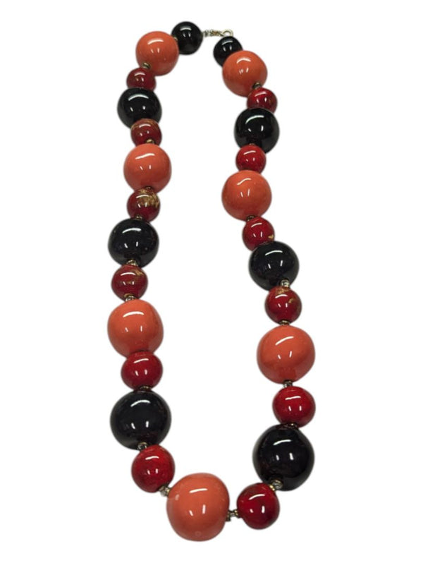 Bold Red, Orange & Black Beaded Statement Necklace