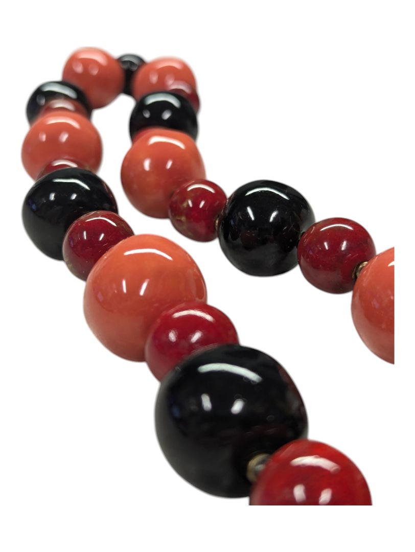 Bold Red, Orange & Black Beaded Statement Necklace