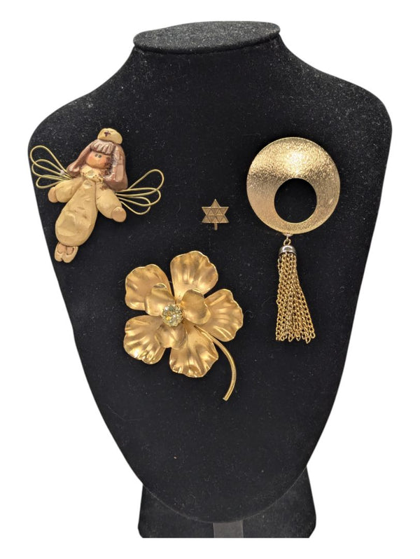 Lot of 4 Gold-toned Brooches