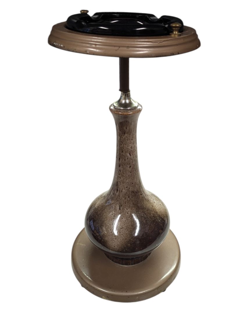 Brown Ceramic Ashtray Stand with Ashtray