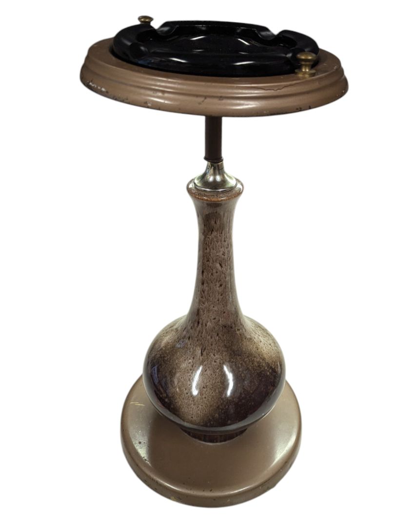 Brown Ceramic Ashtray Stand with Ashtray