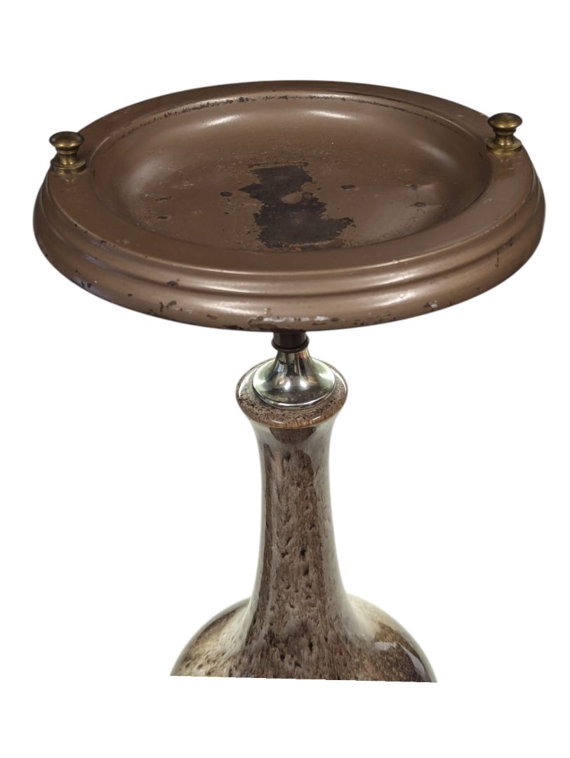 Brown Ceramic Ashtray Stand with Ashtray
