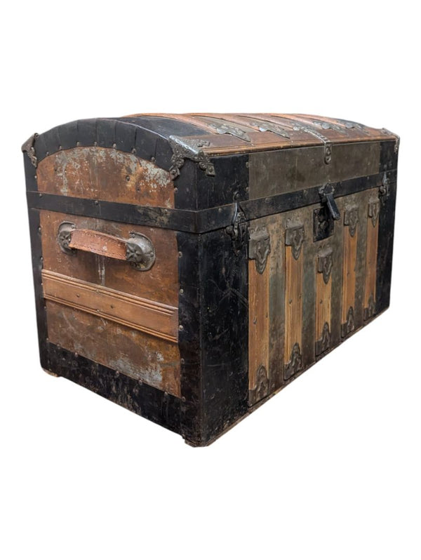 Antique Black and Brown Steam Trunk