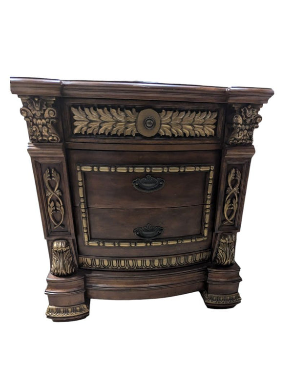 Solid Wood Nightstand with Gold-Tone Detailing