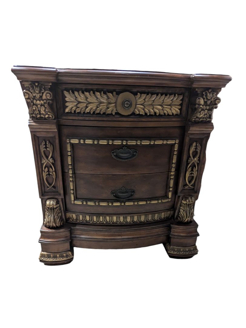 Solid Wood Nightstand with Gold-Tone Detailing