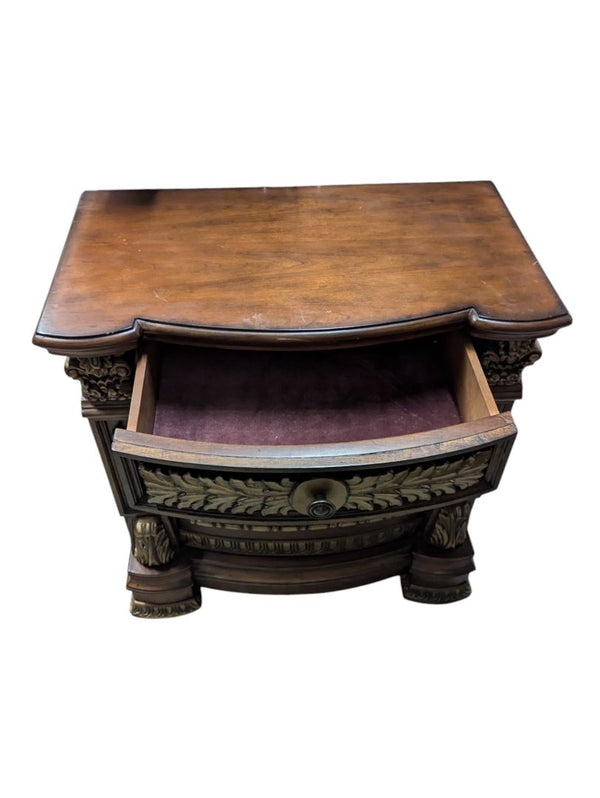 Solid Wood Nightstand with Gold-Tone Detailing