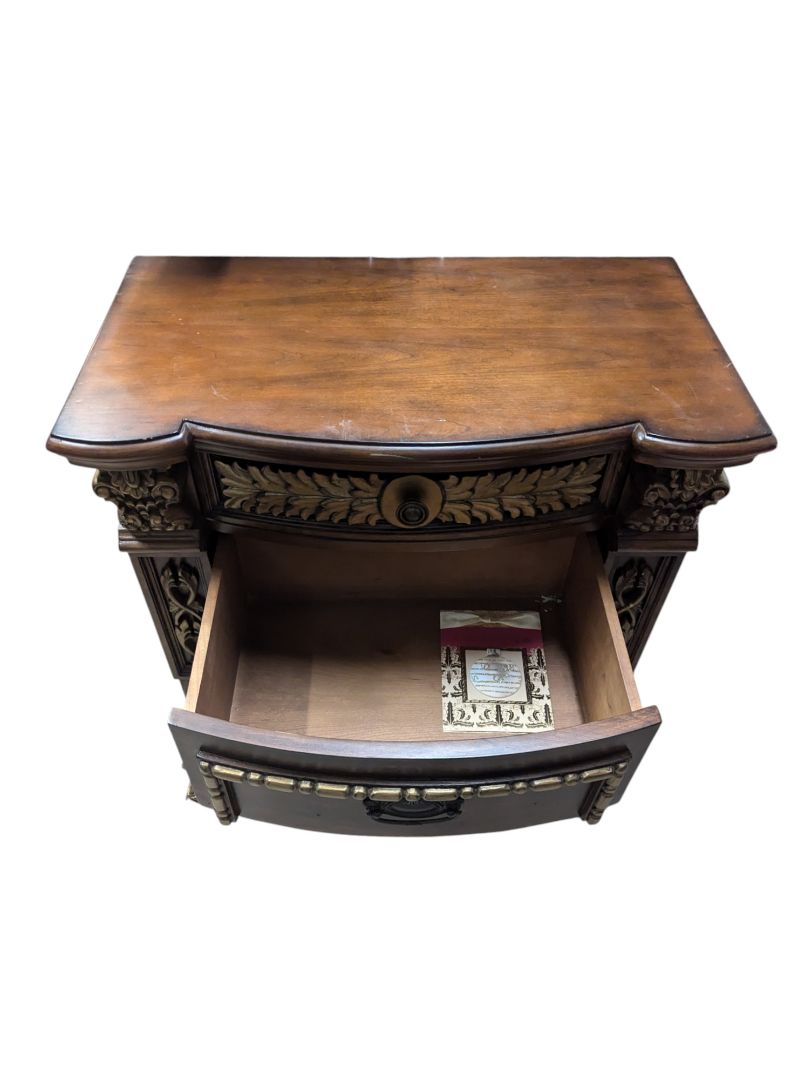 Solid Wood Nightstand with Gold-Tone Detailing