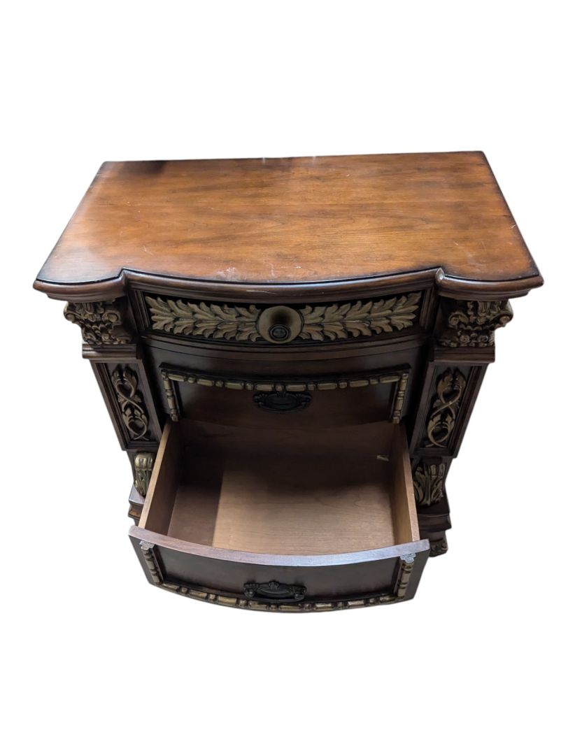 Solid Wood Nightstand with Gold-Tone Detailing