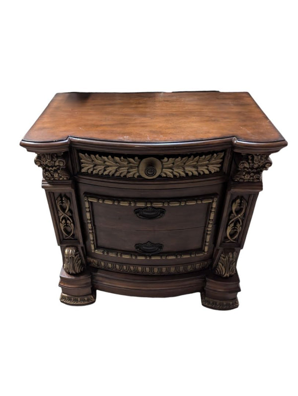 Solid Wood Nightstand with Gold-Tone Detailing