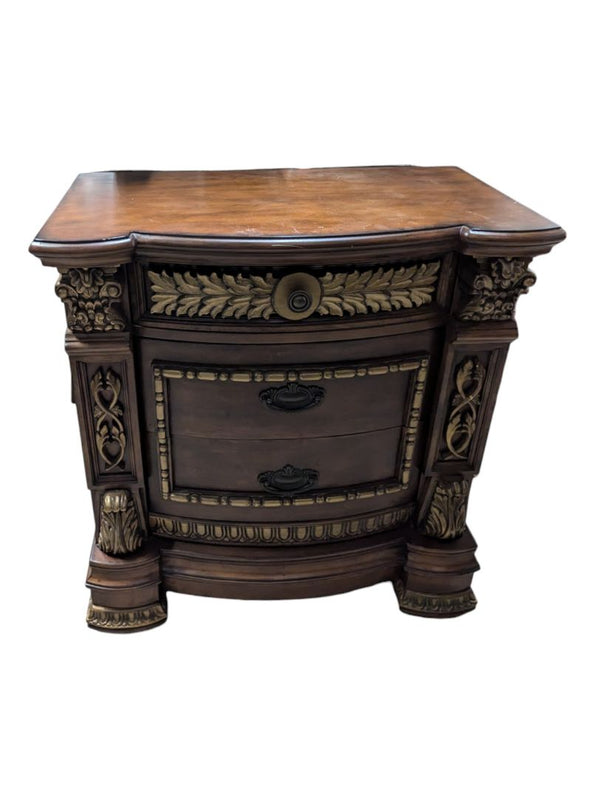 Solid Wood Nightstand with Gold-Tone Detailing