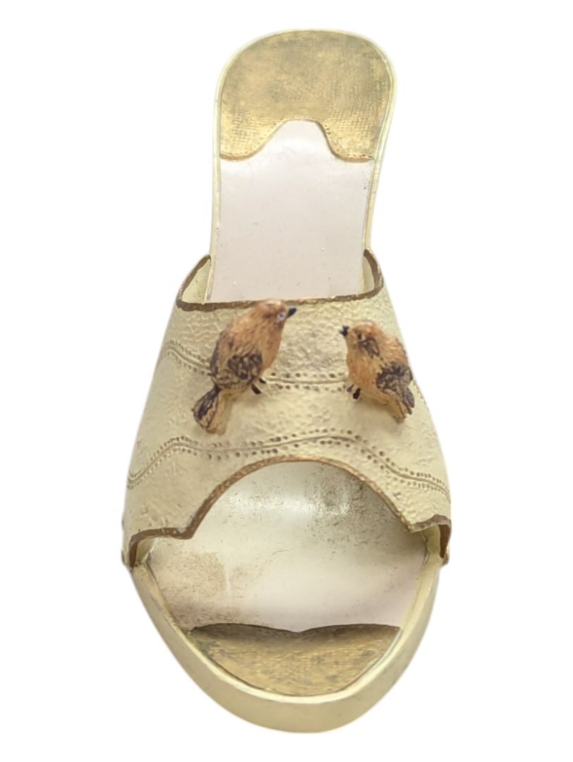 Mini Ceramic Shoe- Cream with Birds