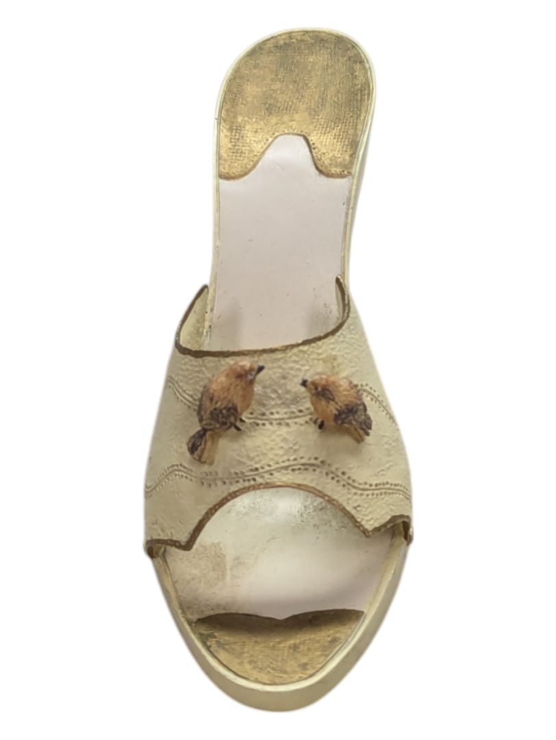 Mini Ceramic Shoe- Cream with Birds