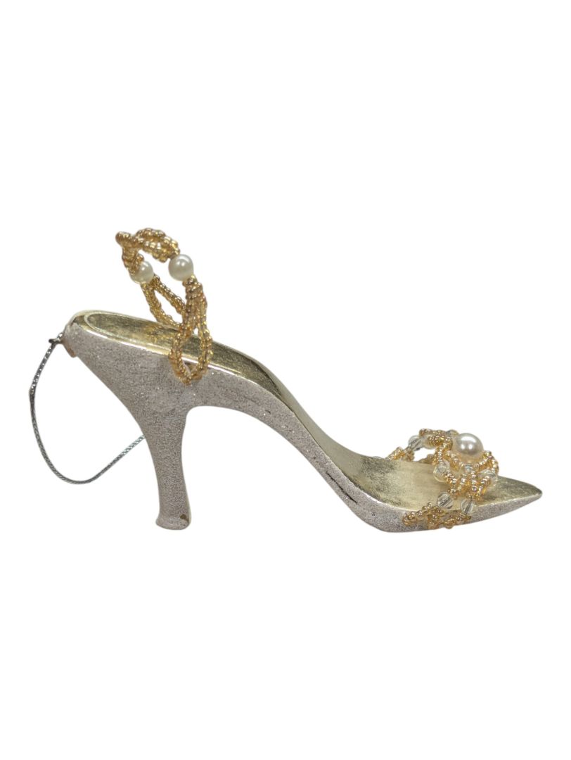 Mini Ceramic Shoe- Sparkely with pearl straps