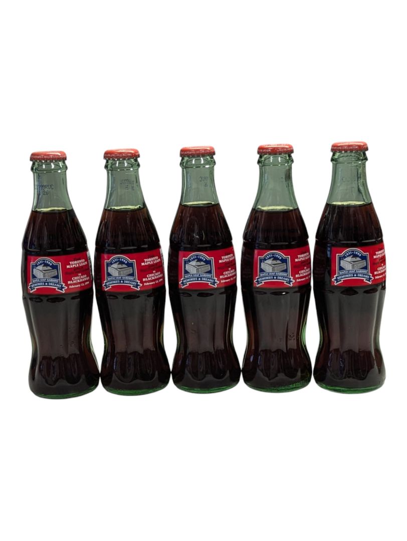 Lot of 5 Classic Maple Leaf Gardens Coca-Cola Bottles