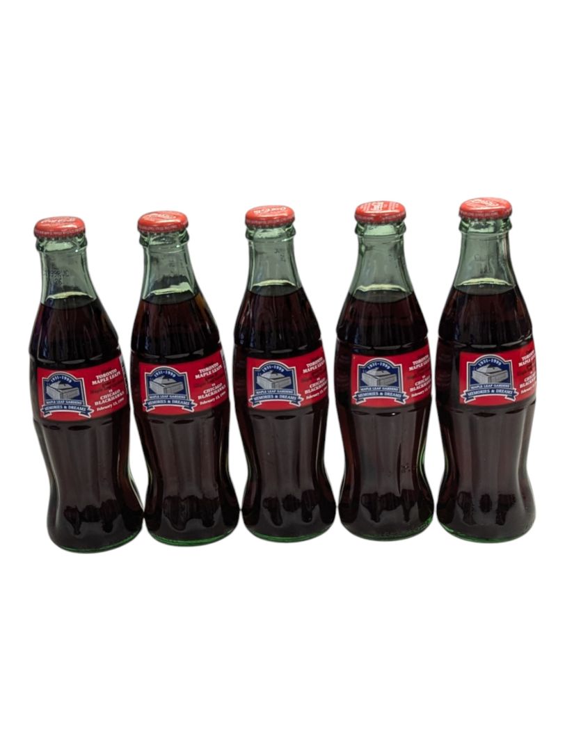 Lot of 5 Classic Maple Leaf Gardens Coca-Cola Bottles