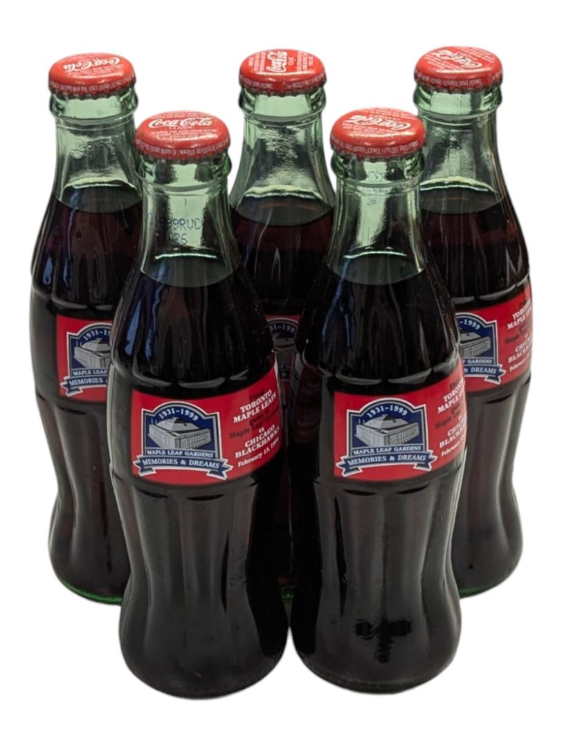 Lot of 5 Classic Maple Leaf Gardens Coca-Cola Bottles