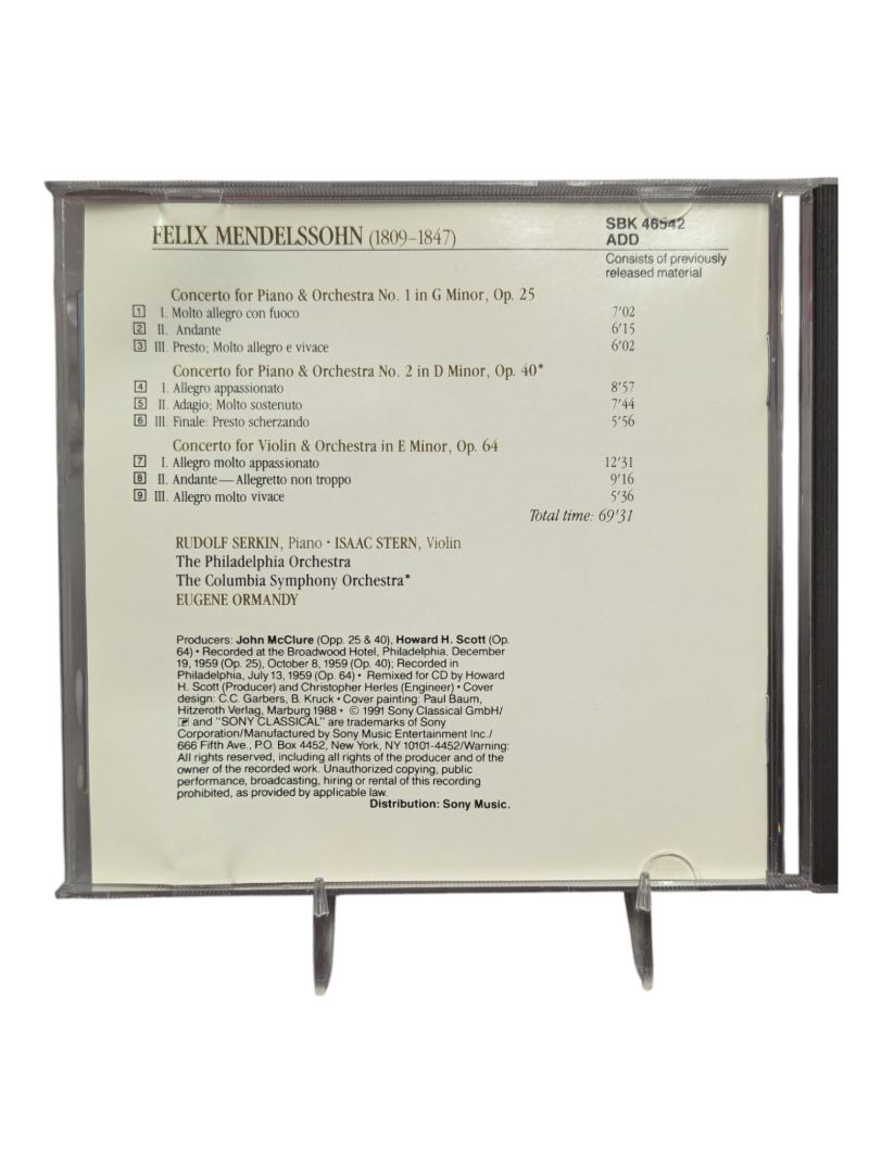 Mendelssogn Piano and Violin Concerto disc