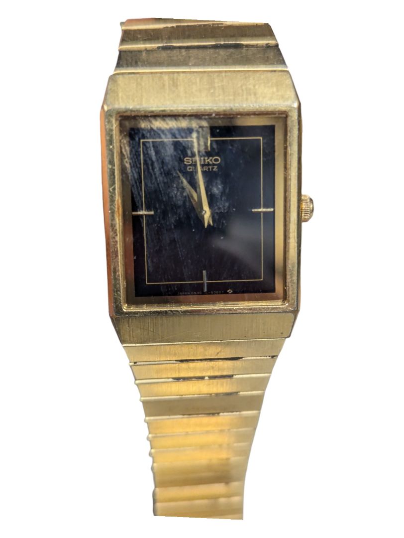 Vintage Seiko Tank Black Face Gold Band