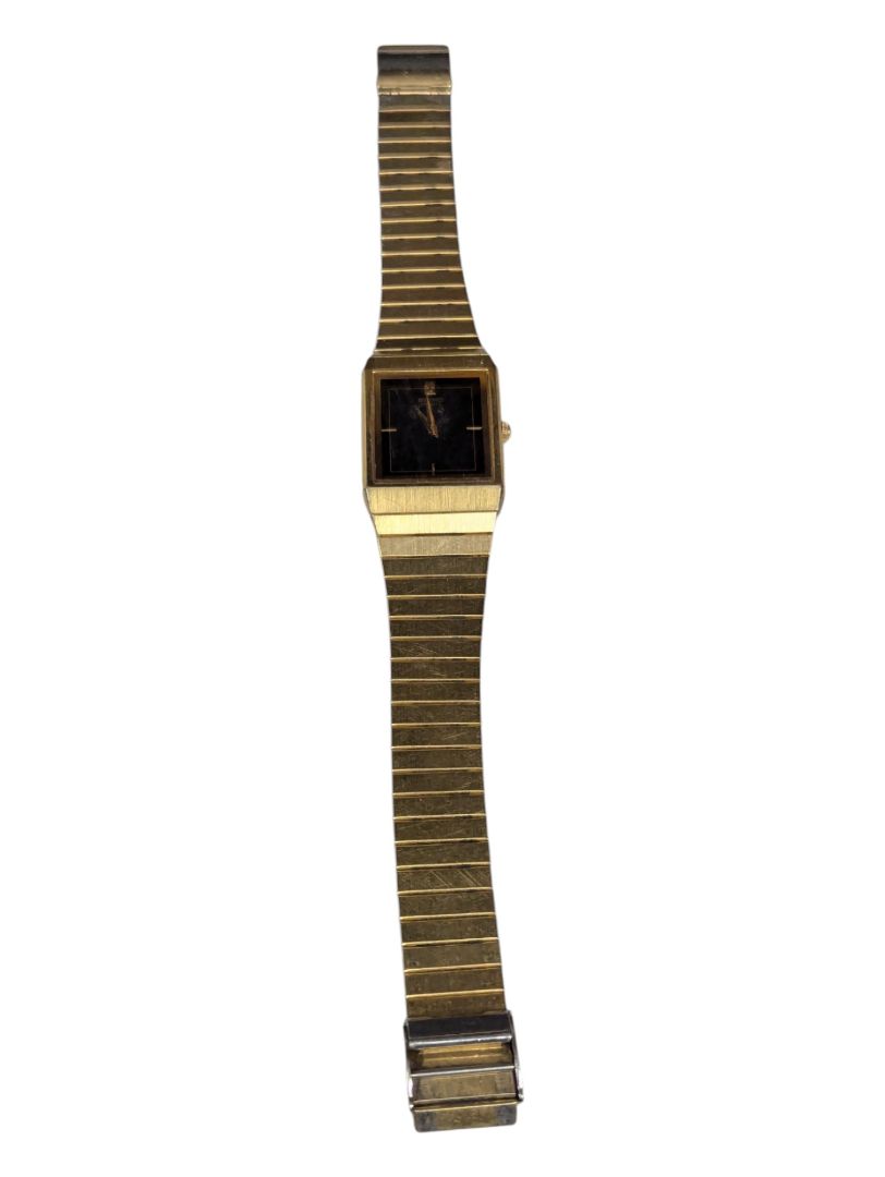 Vintage Seiko Tank Black Face Gold Band