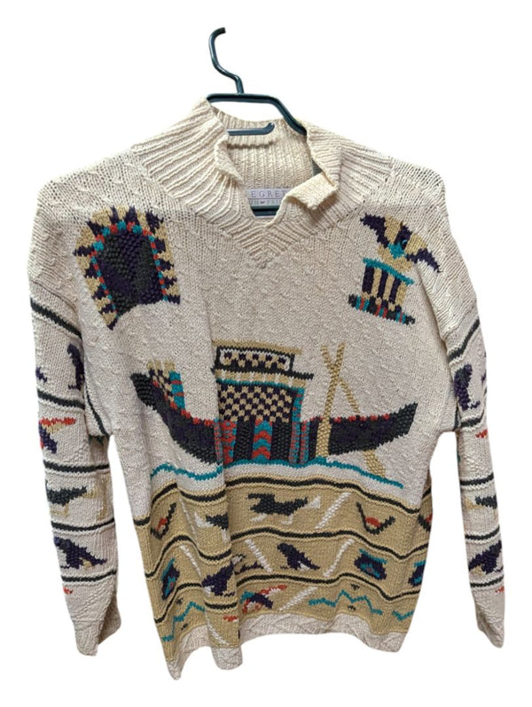Cream Egyptian Segrets Sun Prints Knit Sweater Size Medium