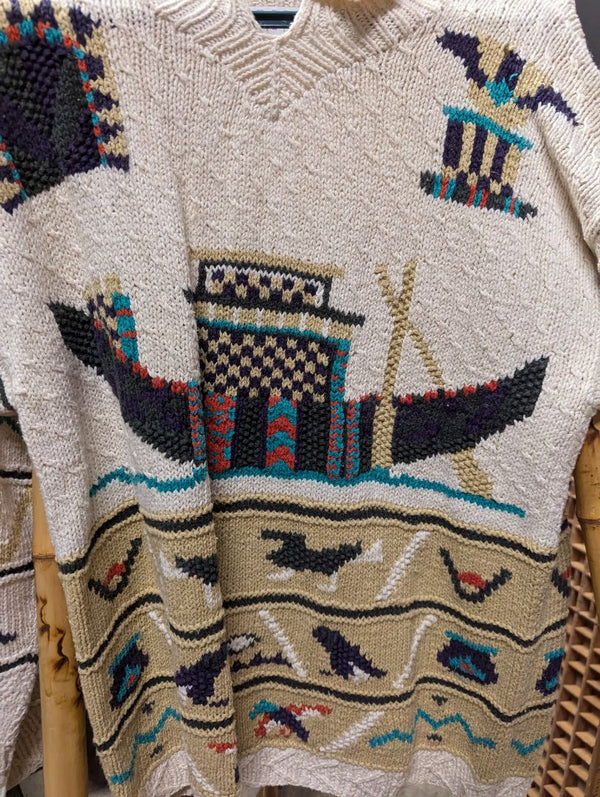 Cream Egyptian Segrets Sun Prints Knit Sweater Size Medium