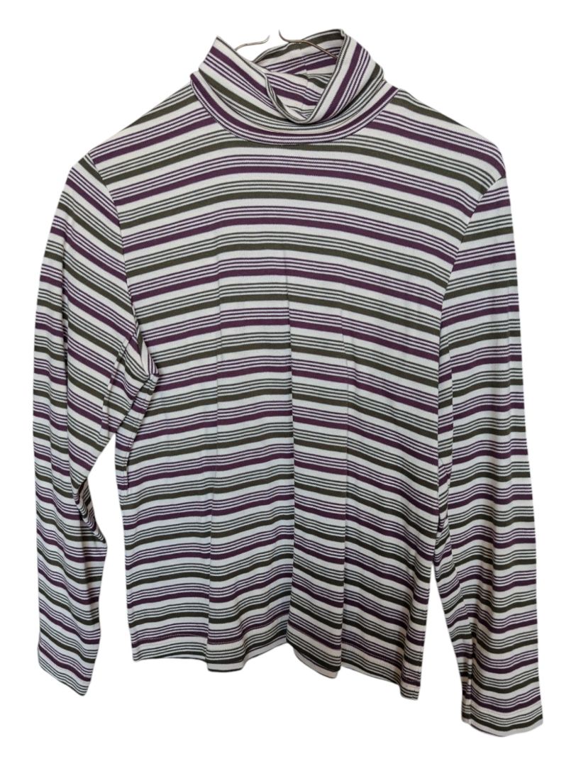 Purple and Green Stripped Cafe au Lait Turtleneck Sweater Size Medium