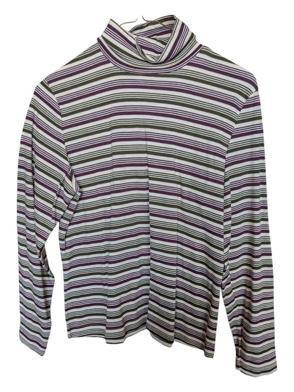 Purple and Green Stripped Cafe au Lait Turtleneck Sweater Size Medium