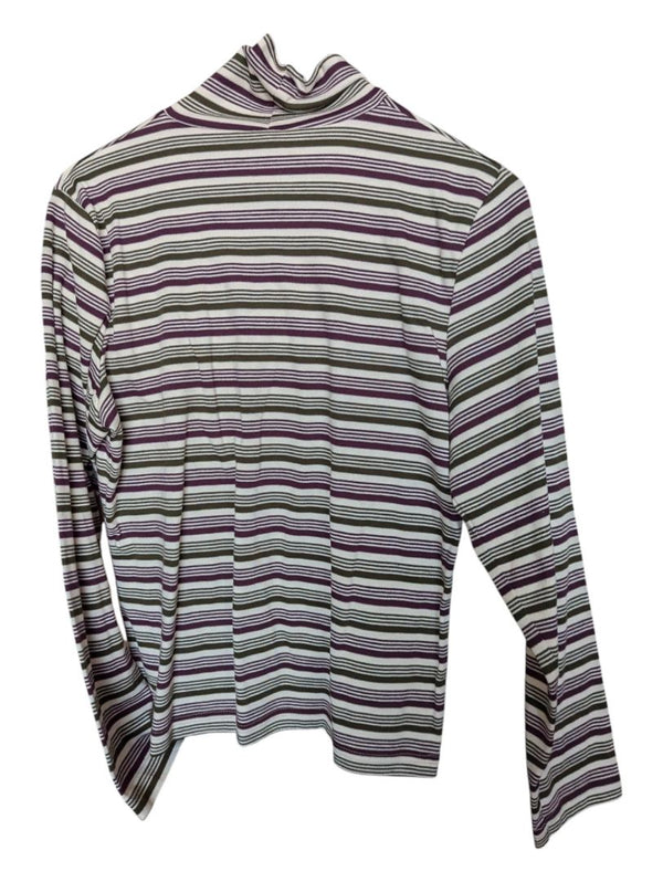 Purple and Green Stripped Cafe au Lait Turtleneck Sweater Size Medium