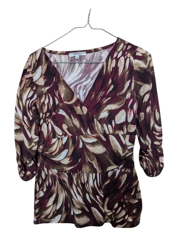 Burgundy and Tan MIKO 3/4 Sleave Shirt Size Small