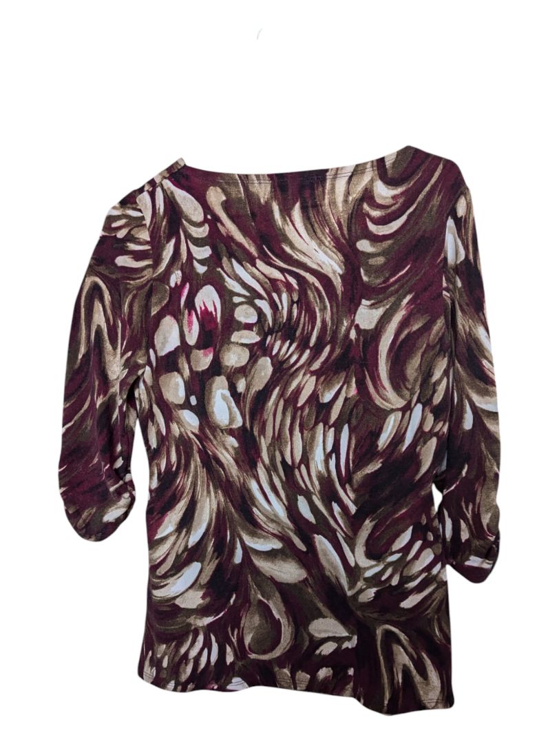 Burgundy and Tan MIKO 3/4 Sleave Shirt Size Small