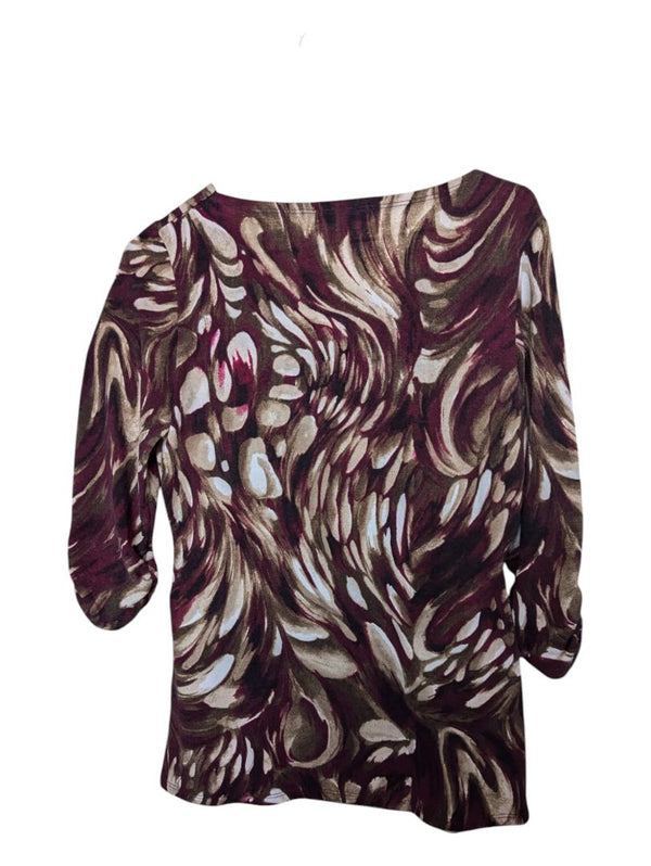 Burgundy and Tan MIKO 3/4 Sleave Shirt Size Small
