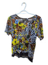Zebra and Floral Print Judy Joannou Net Short Sleeve Size Small