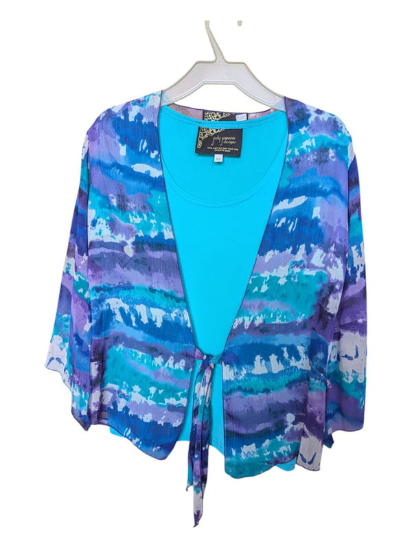 Purple and Blue Judy Joannou Shirt and Wrap Set Size xs