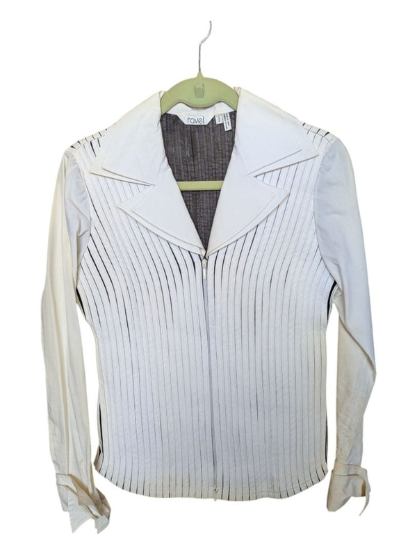 White Ribbed Ravel Zip-Up Sweat Shirt Size Small