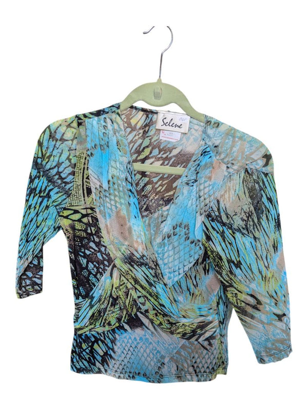 Green and Blue Selene 3/4 Length Sleeve Blouse Size Medium