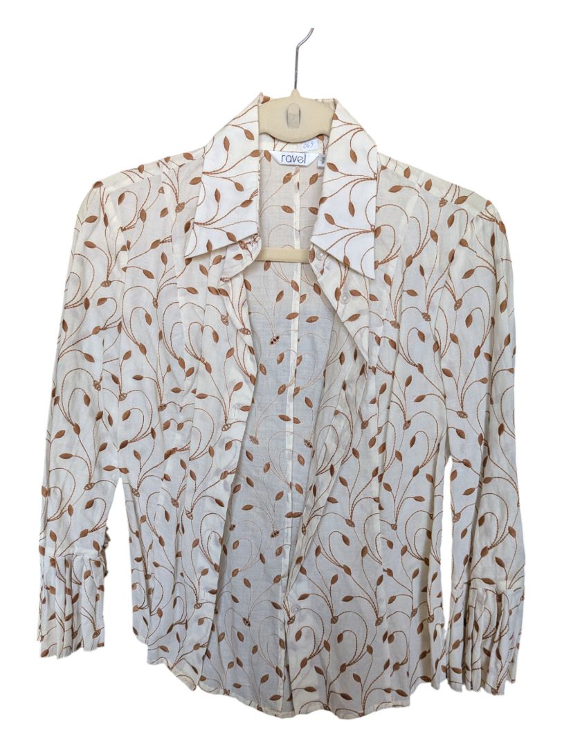 Cream and Brown Ravel Button-Up Size Small