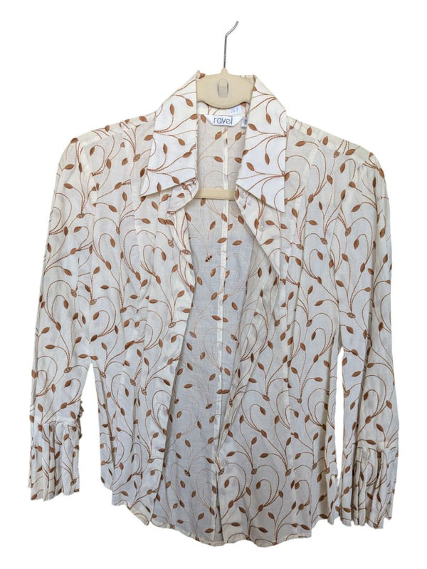 Cream and Brown Ravel Button-Up Size Small